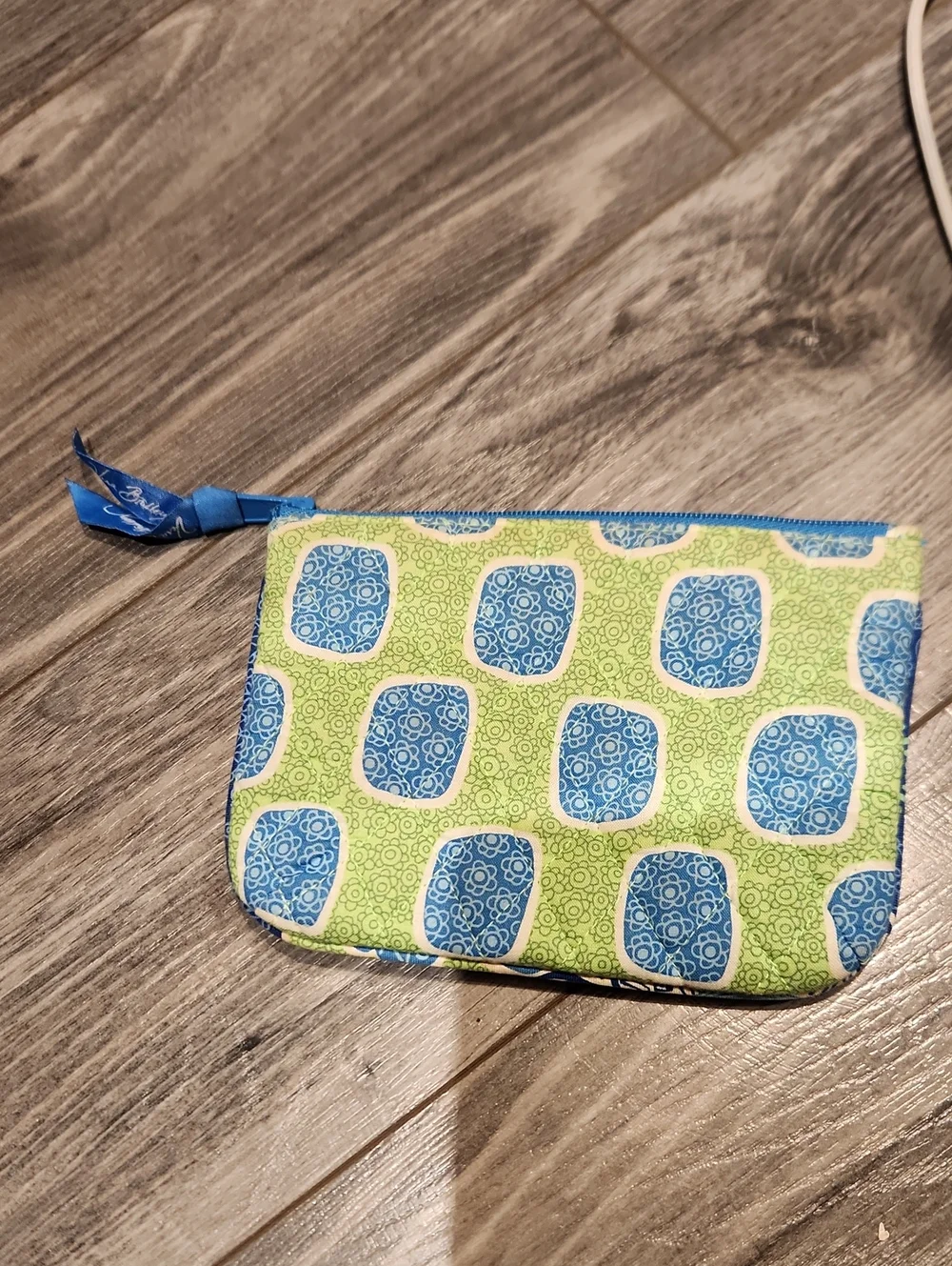 EUC Vera Bradley Blue and Lime Patterned Cosmetic Pouch 6 7/8